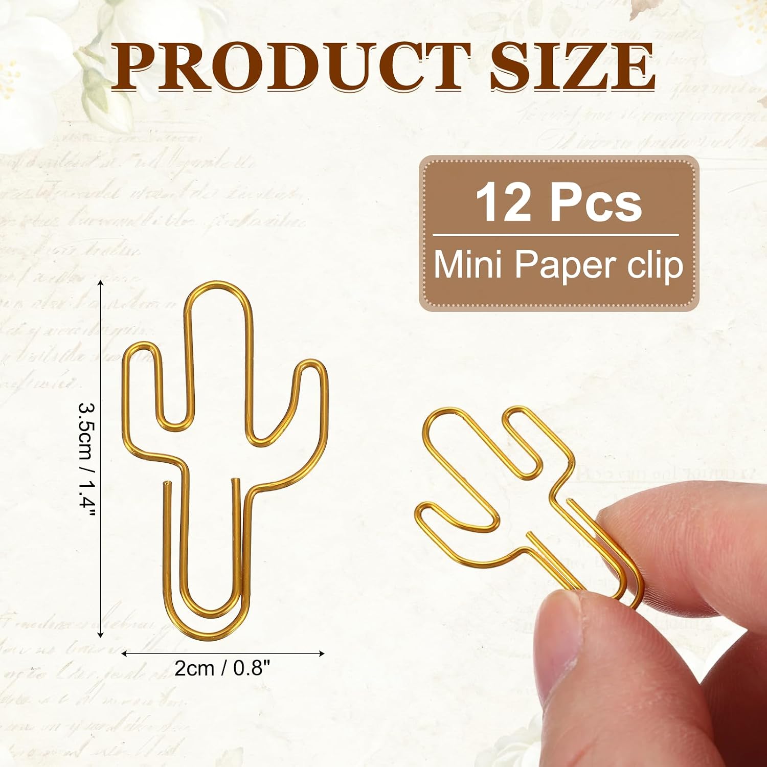 PATIKIL 12Pcs Paper Clip, Cactus Shape Metal Paper Clip Rust-Proof Small Cute Lovely Decorative Bookmarks for Notebook Document Office Home Supplies, Gold image 2