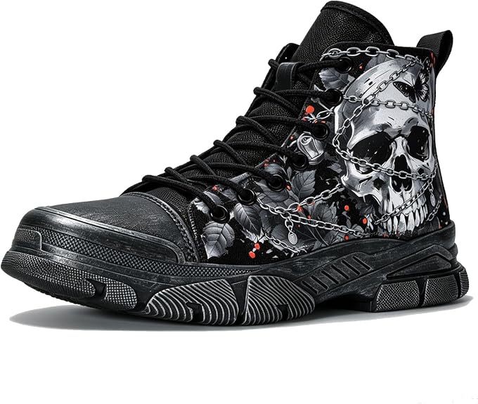 Men's Gothic Skull Canvas Combat Boots, Women's Casual Punk Boots