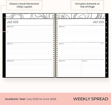 Blue Sky Idlewild 2025-2026 Weekly and Monthly Academic Year Planner Calendar, July 2025 - June 2026, 8.5 x 11, Flexible Cover, Wirebound, Laminated Tabs, Storage Pocket, Black Swirl