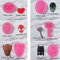 Vista 3 de Paquete de 7 moldes de silicona de superhéroes para fondant de caramelo y chocolate para decoración de pasteles