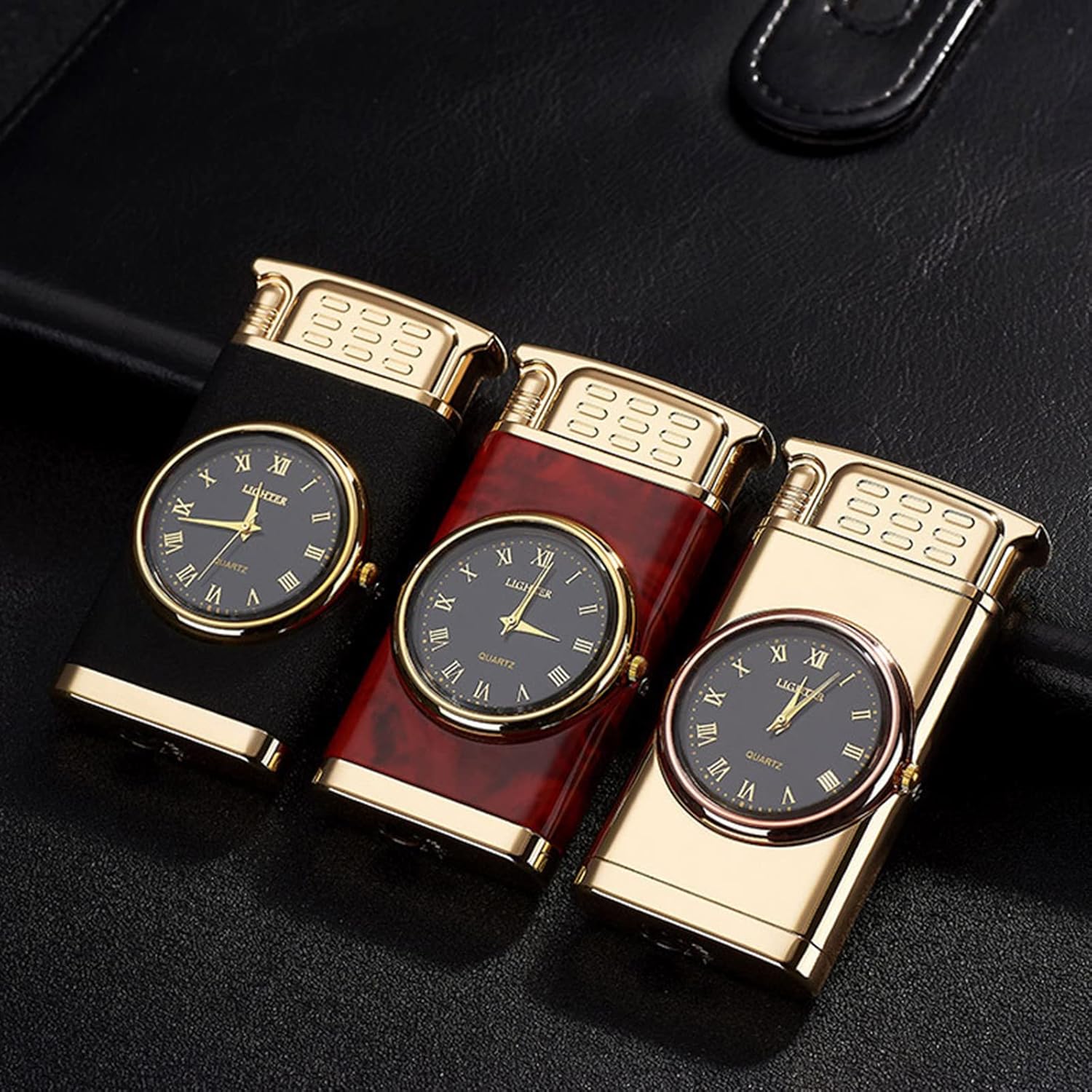 2 in 1 Cigar Lighter with Powerful Jet Blue Flame, Windproof Gas Lighters Refillable, Adjustable Candle BBQ Lighter with LED Watch Gift for Father Dad Husband(Without Butane)