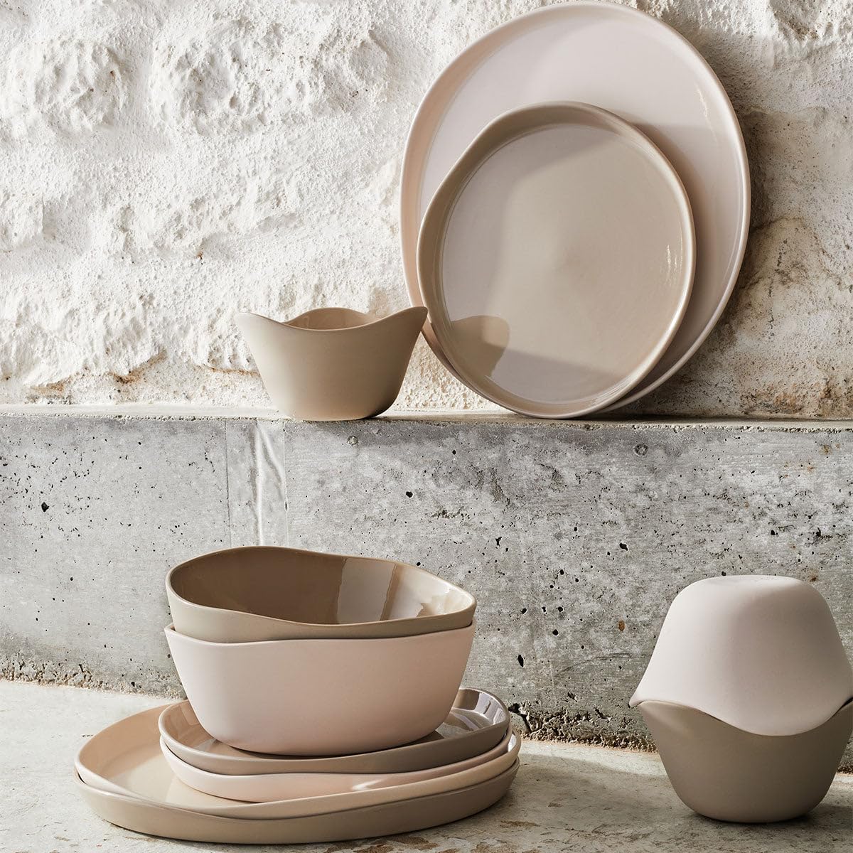 Degerenne Brume French Dessert Plate Set - Luxury Stoneware Plate Set for 4, Plates for Salad, Appetizers & Dessert, Modern Dinnerware for Kitchen, Stackable, 7.9 - Sand