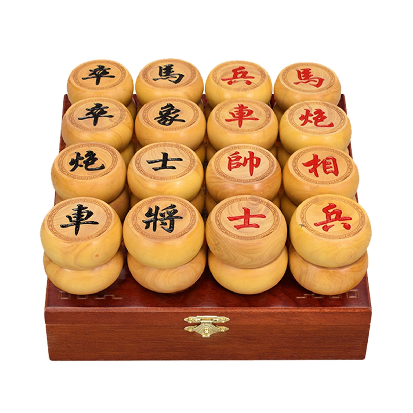 Set di Scacchi Cinesi in Legno di bosso con Scacchiera in Pelle, Confezione Regalo Xiangqi per 2 Giocatori, Set da Gioco da Viaggio Tradizionale Cinese Portatile (8,7 cm/3,4 pollic