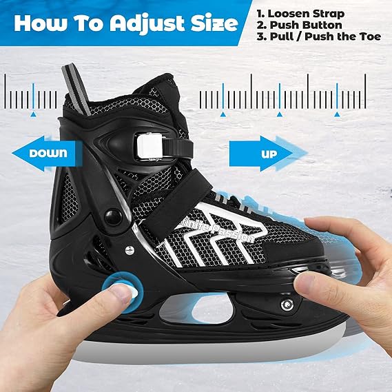 Nattork Adjustable Kids Ice Skate for Boys Girls Adult, Soft Padding and Reinforced Ankle Support Ice Hockey Skates for Beginners
