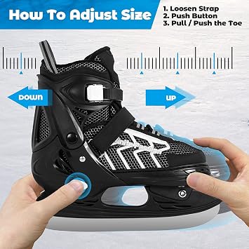 Nattork Adjustable Kids Ice Skate for Boys Girls Adult, Soft Padding and Reinforced Ankle Support Ice Hockey Skates for Beginners
