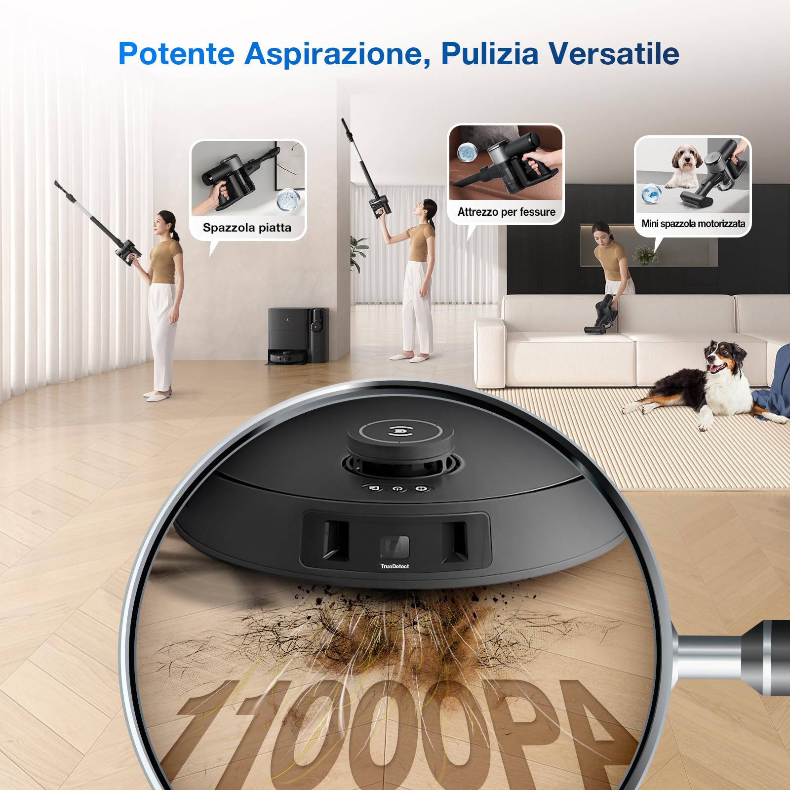 ECOVACS T30S COMBO COMPLETE Robot Aspirapolvere Lavapavimenti con Stazione Tutto-in-Uno, Moci Estensibili TrueEdge, 11000Pa, Tecnologia ZeroTangle, Lavaggio con Acqua Calda a 70℃, Sollevamento Moci