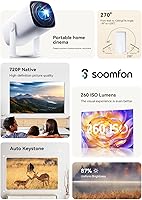 Vista 2 de SOOMFON Mini proyector 1080P Soporte – Proyector portátil de película de video pequeño Bluetooth 5.1 Auto Keystone enfoque eléctrico