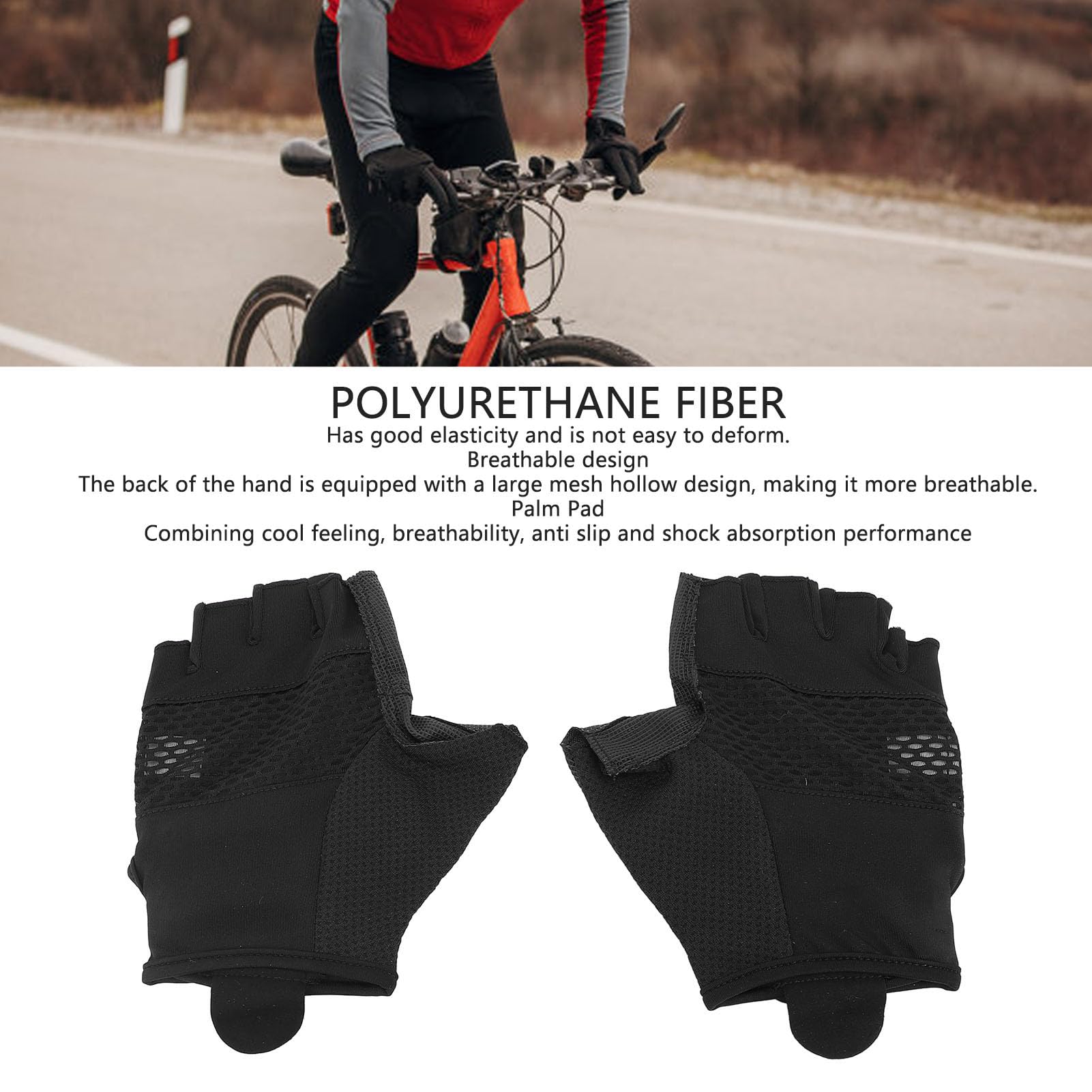 Gants de Cyclisme Noirs Demi-Doigt Respirant antidérapant Absorbant Les Chocs Gants de vélo pour vélo de Route été matériau en Fibre de polyuréthane de qualité supérieure