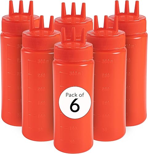 Restaurantware Botella de plástico rojo de 24 onzas, con punta de dispersión triple, 2 12 x 2 12 x 9 34 pulgadas, caja de 6 unidades, número de