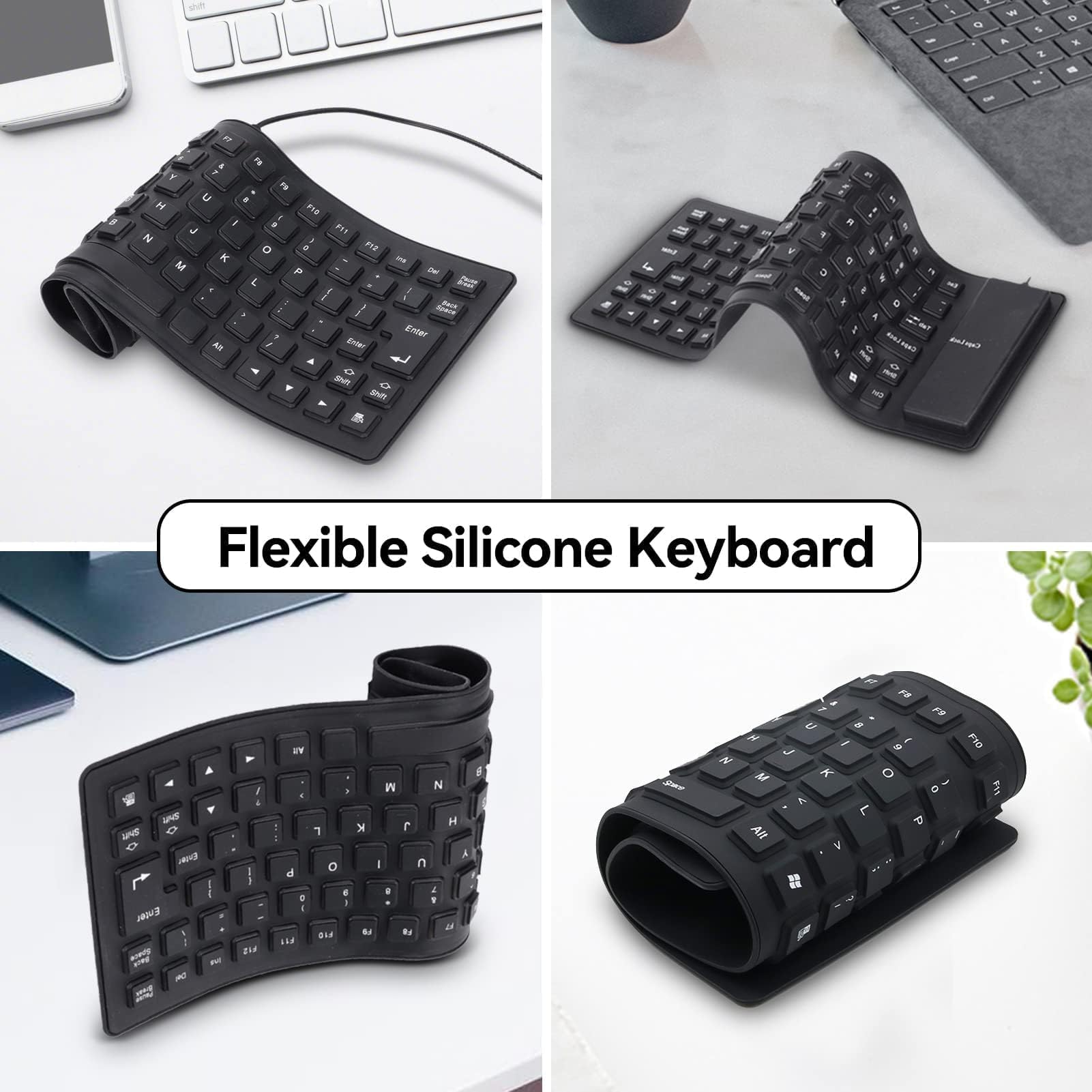 Agatige Tastiera in Silicone Impermeabile, 85 Tasti USB Cablata Tastiera Flessibile Portatile in Silicone Morbida e Silenziosa Tastiera Rollup per PC Laptop Notebook e Viaggio (Nero)