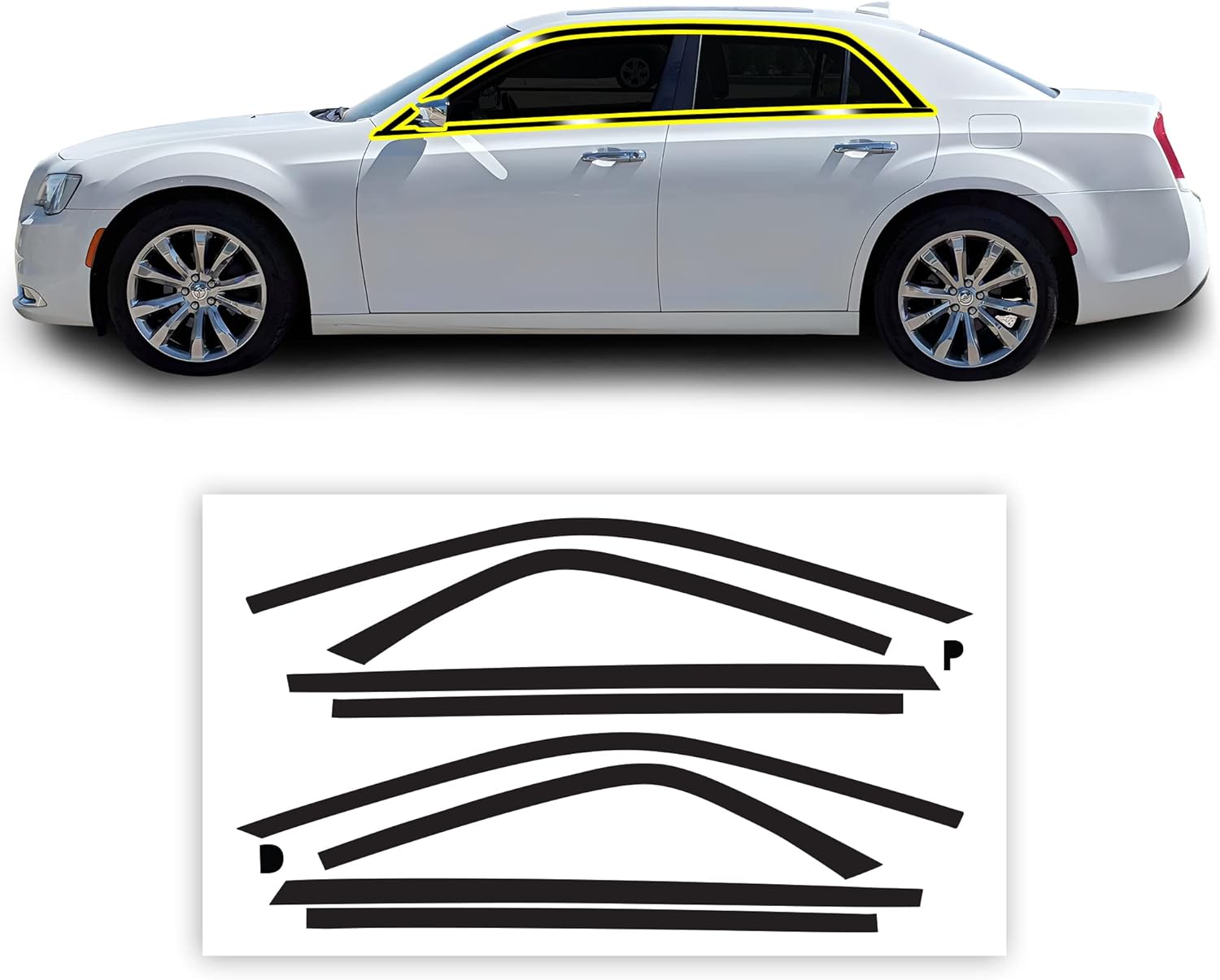BOGAR TECH DESIGNS Side Window Chrome Delete Overlay Compatible with Chrysler 300 2015-2023, Gloss Black