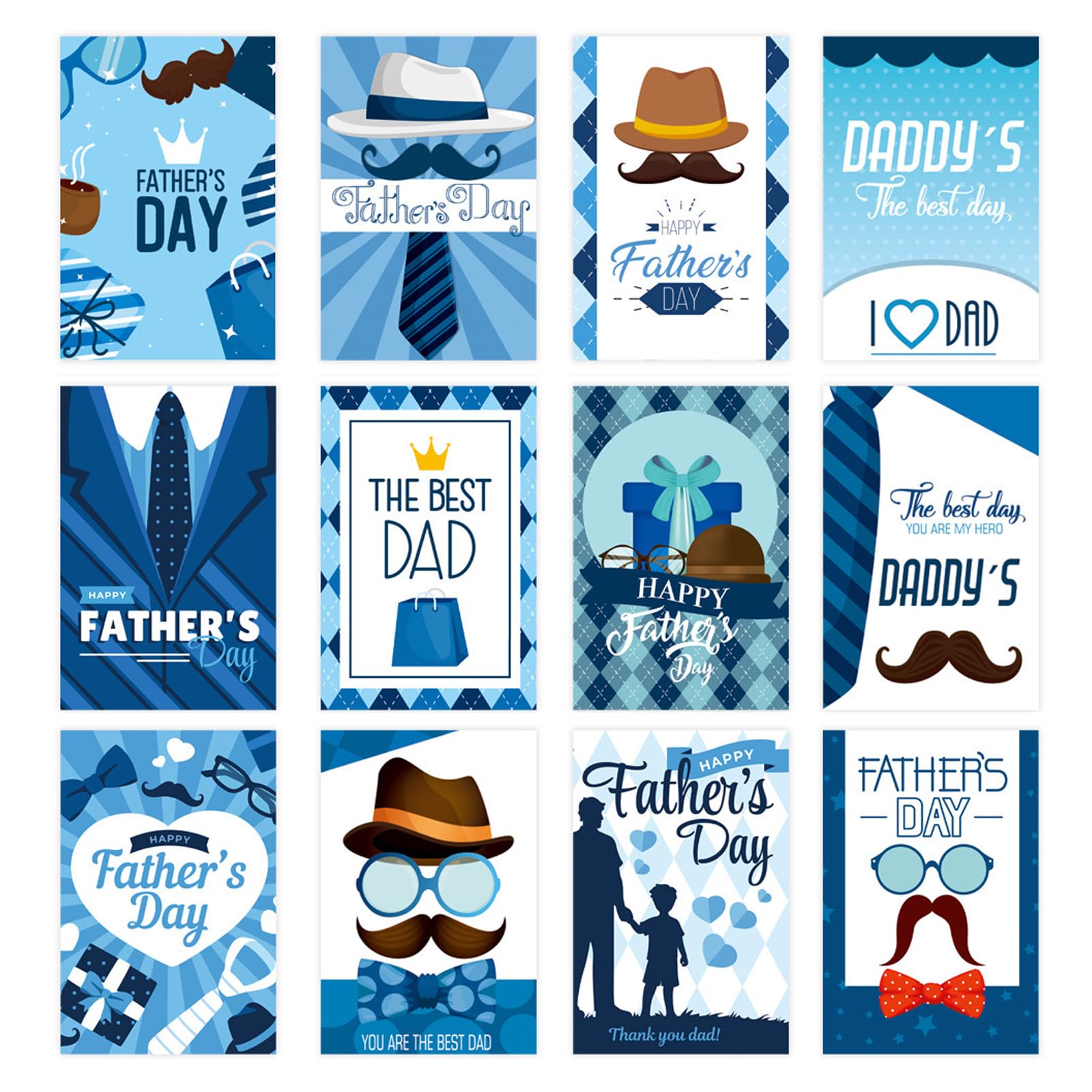 Fathers Day Card, 12 Packs Greetings Happy Father‘s Day Card from Daughter Son with Matching Envelope & Sticker-Glossy Exterior Matte Interior–No Smudging Pre (Father's Day)