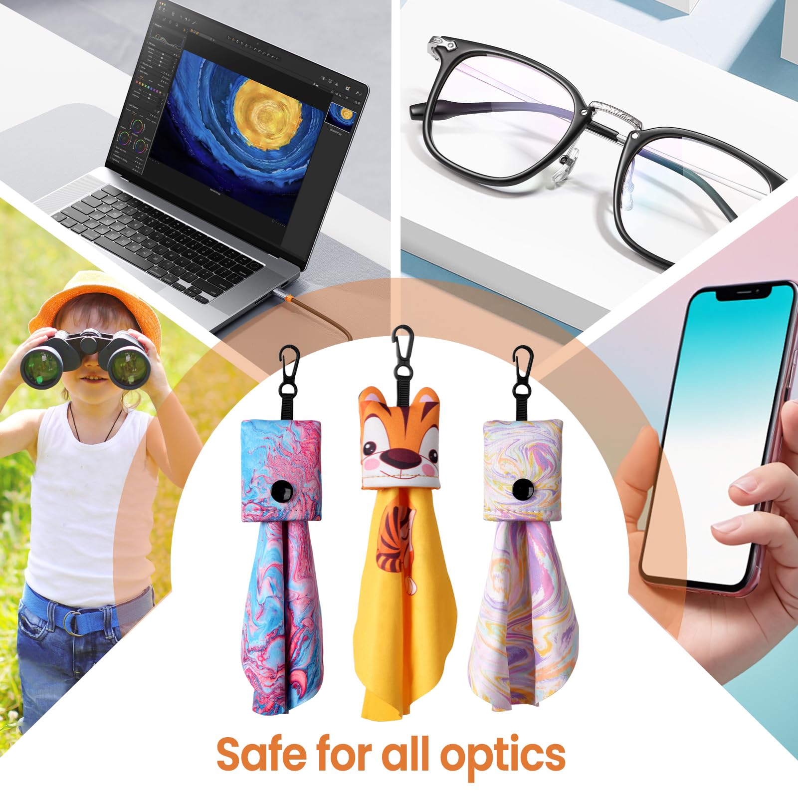 SEIBER Paño de limpieza para gafas, paños de limpieza de microfibra, paños de limpieza para gafas, gafas de sol, lentes, cámara, pantallas de teléfono celular (paquete de 6)