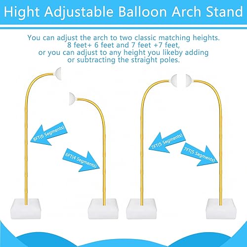 Miniatura 2 de Kit de arco de globos: soporte de arco de globos flexible de 8.2 pies y 6 pies con base y bomba manual, soporte de globo de medio arco reutilizable