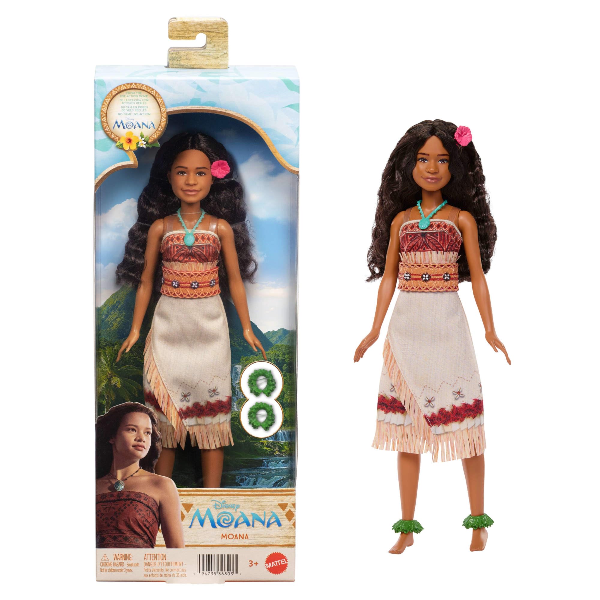 ​Mattel Disney Toys, Moana Doll with Removable Fashion, Wavy Hair & 4 Accessories, Posable & Collectible, Inspired by Live Action Movie, JLP16