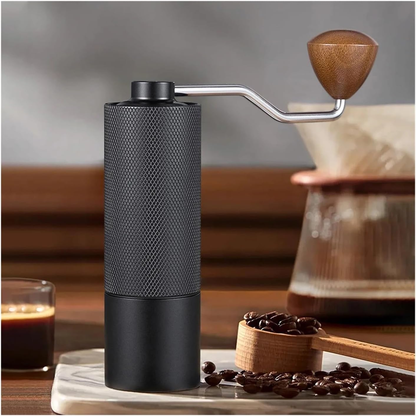 Manual Coffee Grinder Stainless Steel Conical Burr Adjustable Setting Portable Hand(Grey with 7Core)