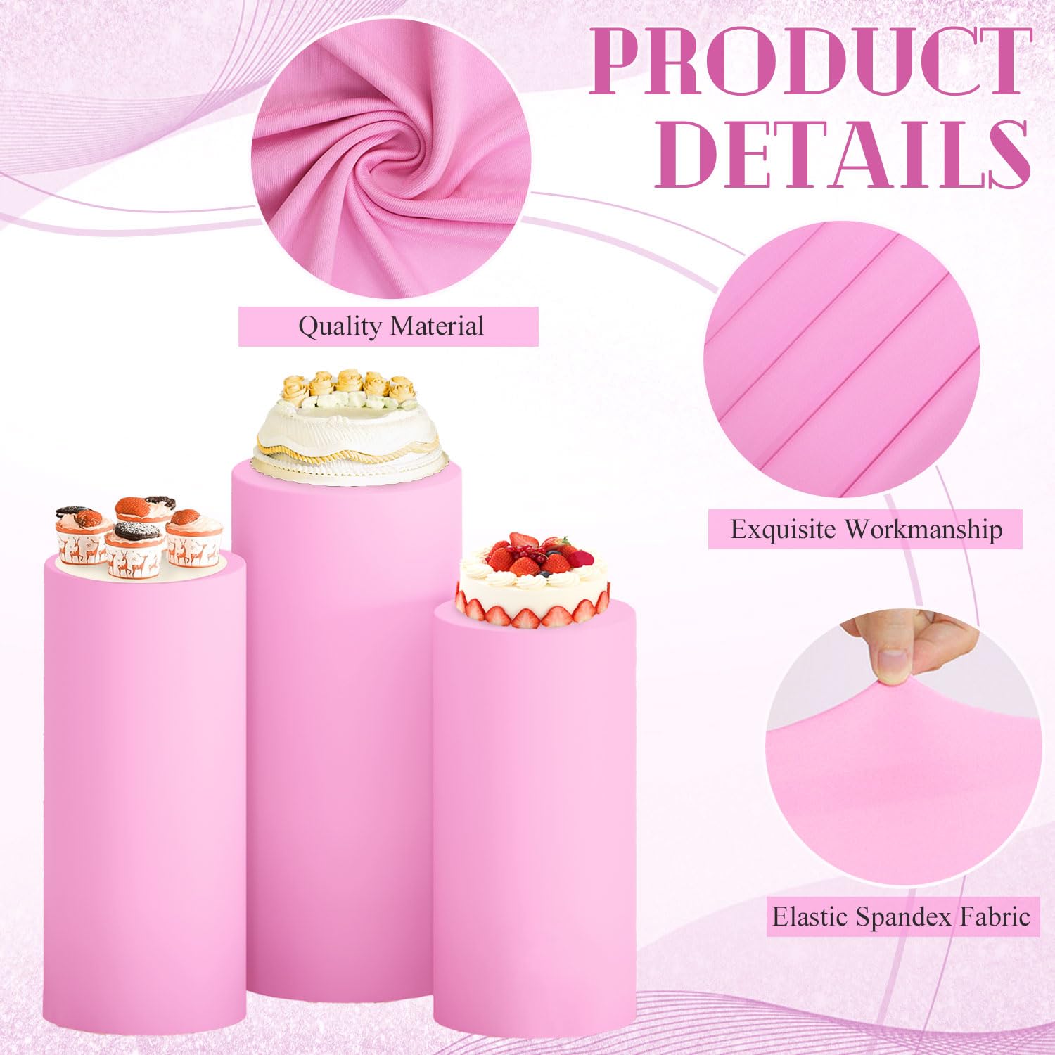 Snapklik.com : Set Of 3 Spandex Cylinder Pedestal Stand Covers Pink ...