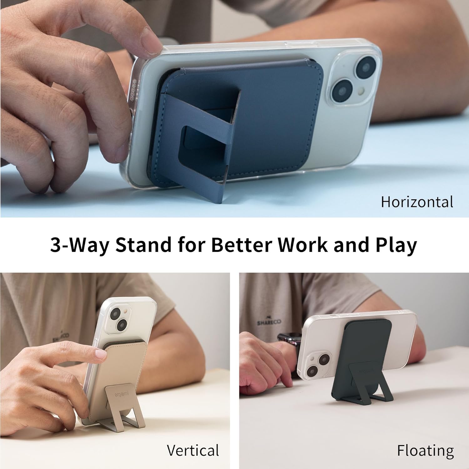 Magnetic Phone Flip Wallet Stand, Compatible with MagSafe Wallet, for iPhone 16/15/14/13/12 Series, Phone Magnet Rings Included, with 3 Viewing Angles, Card Holder, Ares+, Black - Image 5