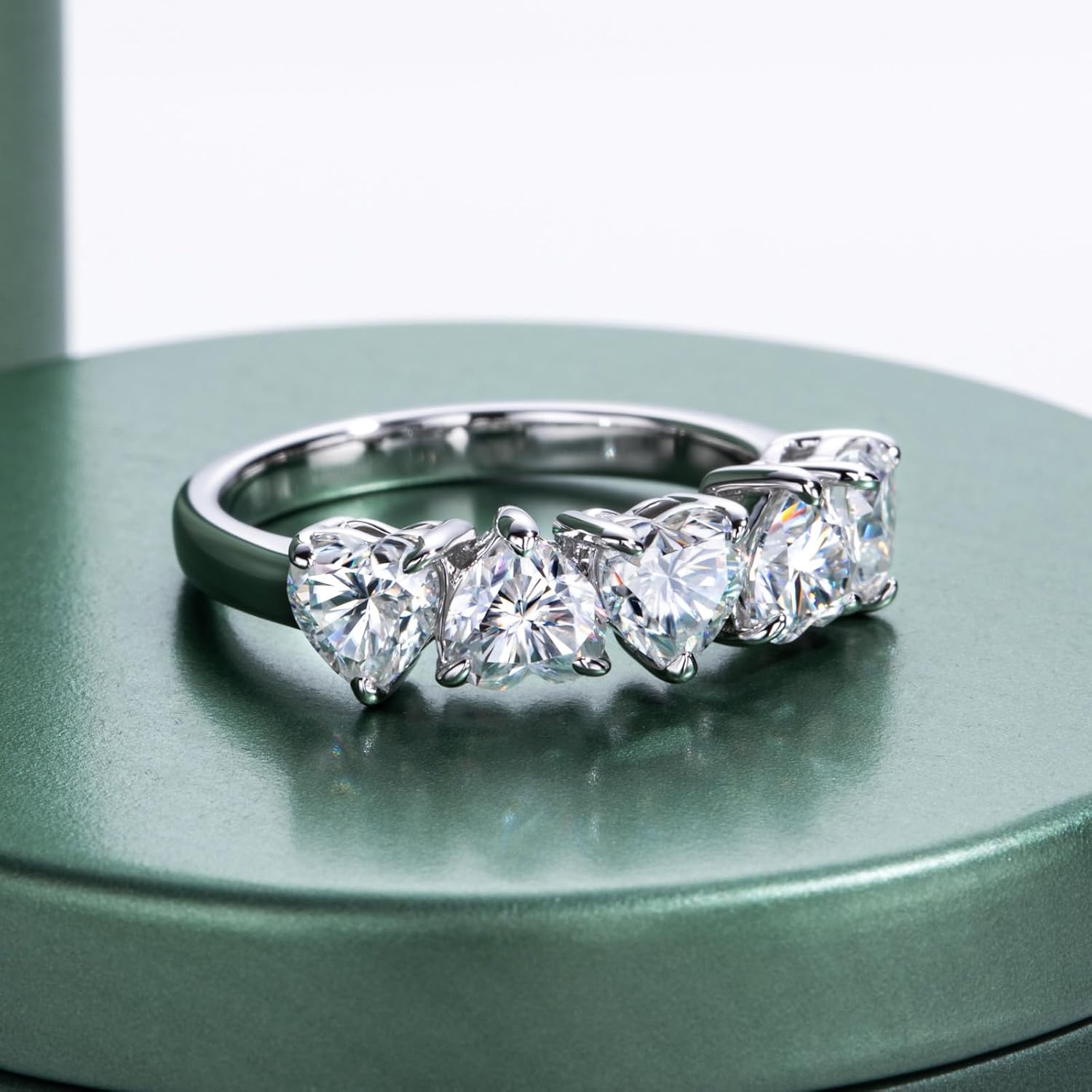 Moissanite Eternity Ring Wave/Square/Heart/Mountain Shape Round Ideal Cut D Color S925 Sterling Silver Bezel Set Anniversary Wedding Band Rings for Women with Certificate