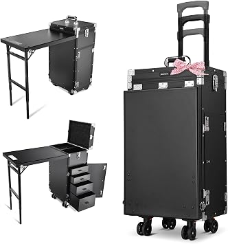 BYOOTIQUE Portable Nail Desk with 4 Storage Drawer Rolling Manicure Table