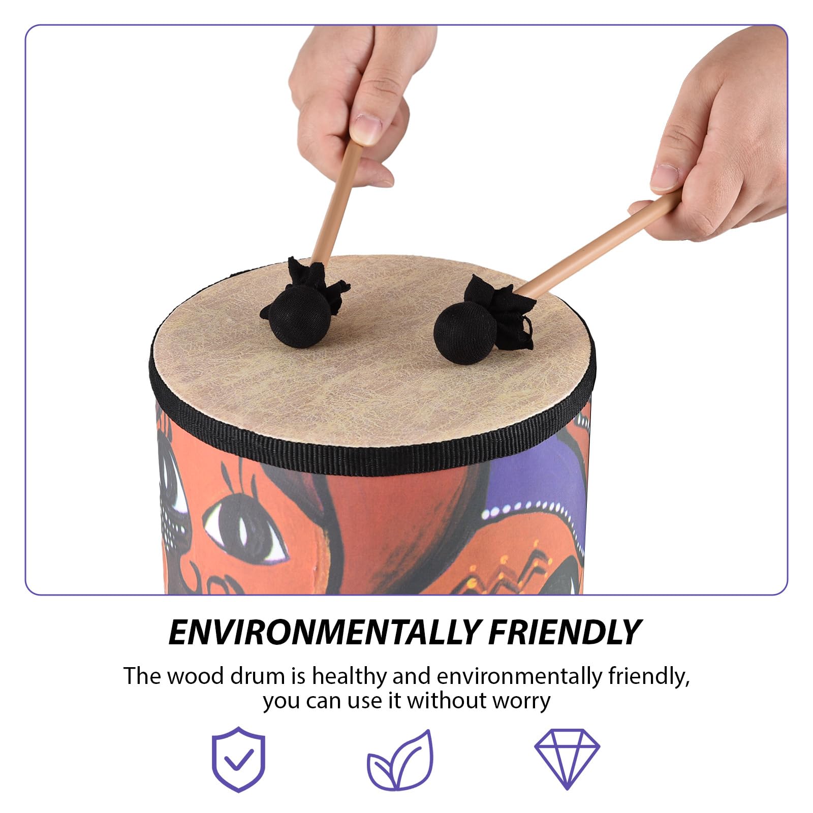 Luocute Bongo da 7 Pollici, Tamburo in Legno con Due Bacchette e Tracolla, Strumento a Percussione Portatile per Adulti, Design Liscio e Senza Sbavature, Coordinazione Occhio-mano e