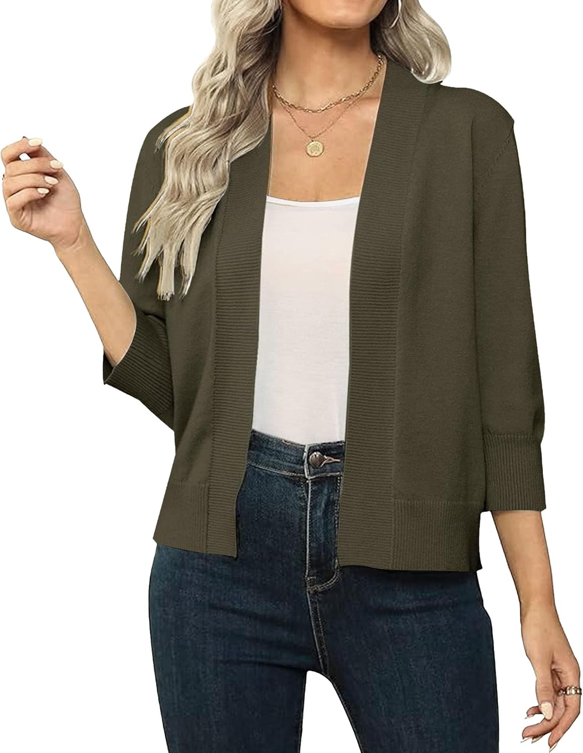 Women's Slim Fit Knit Stylish Outdoor Sweater Open Front Solid Cropped Sweater Cardigan Comfort Warm Sweaters