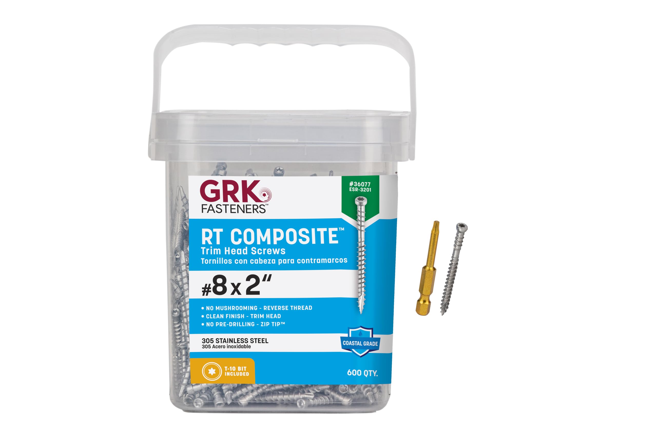 GRK 772691360779 8 por (que contiene 1-pail igual a 600 tornillos Trim SS Propack
