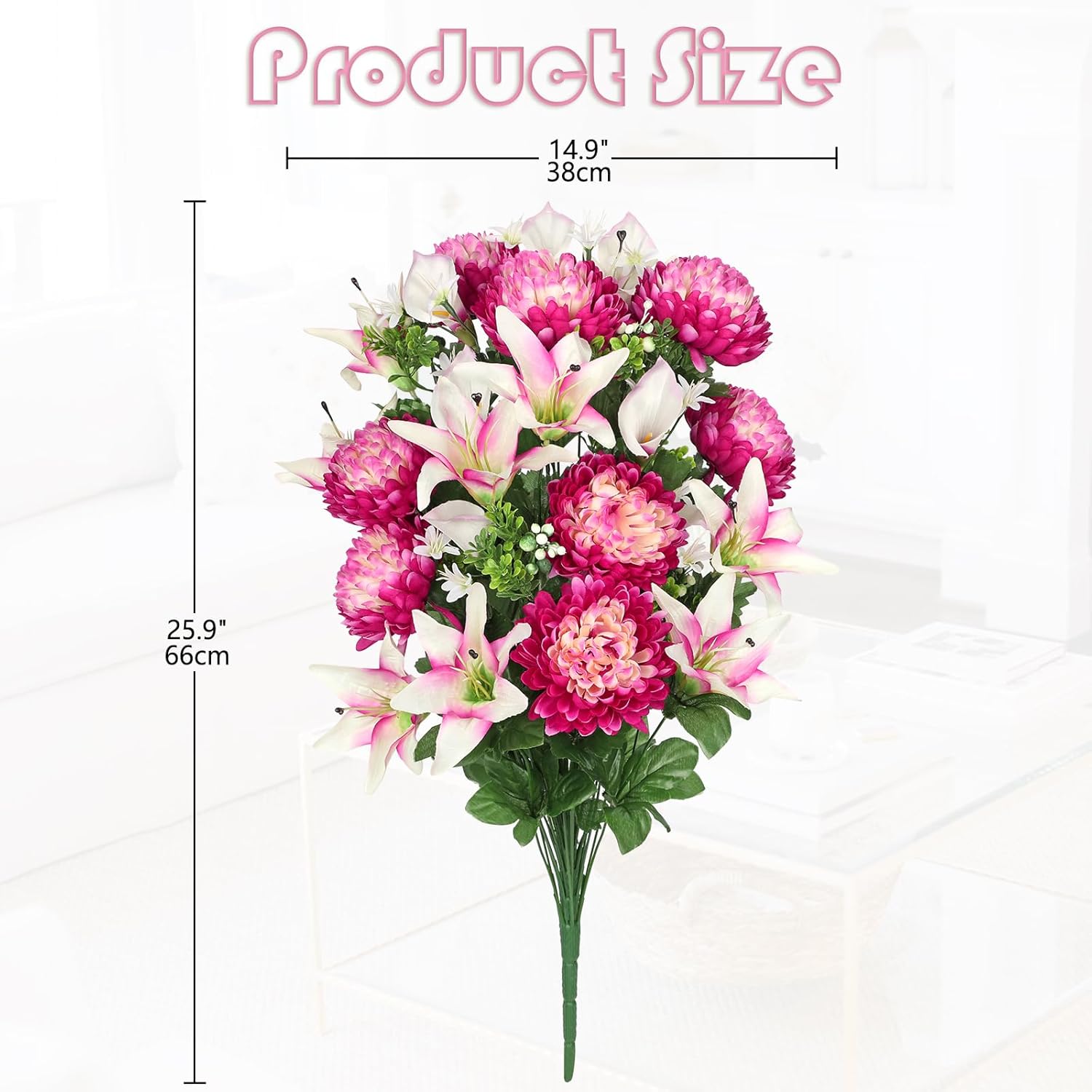Briful Artificial Flowers for Cemetery, Cemetery Flowers for Grave, Weather Resistant Cemetery Flowers for Vase, Large Sympathy Grave Floral Arrangement with Lily Chrysanthemums Flowers