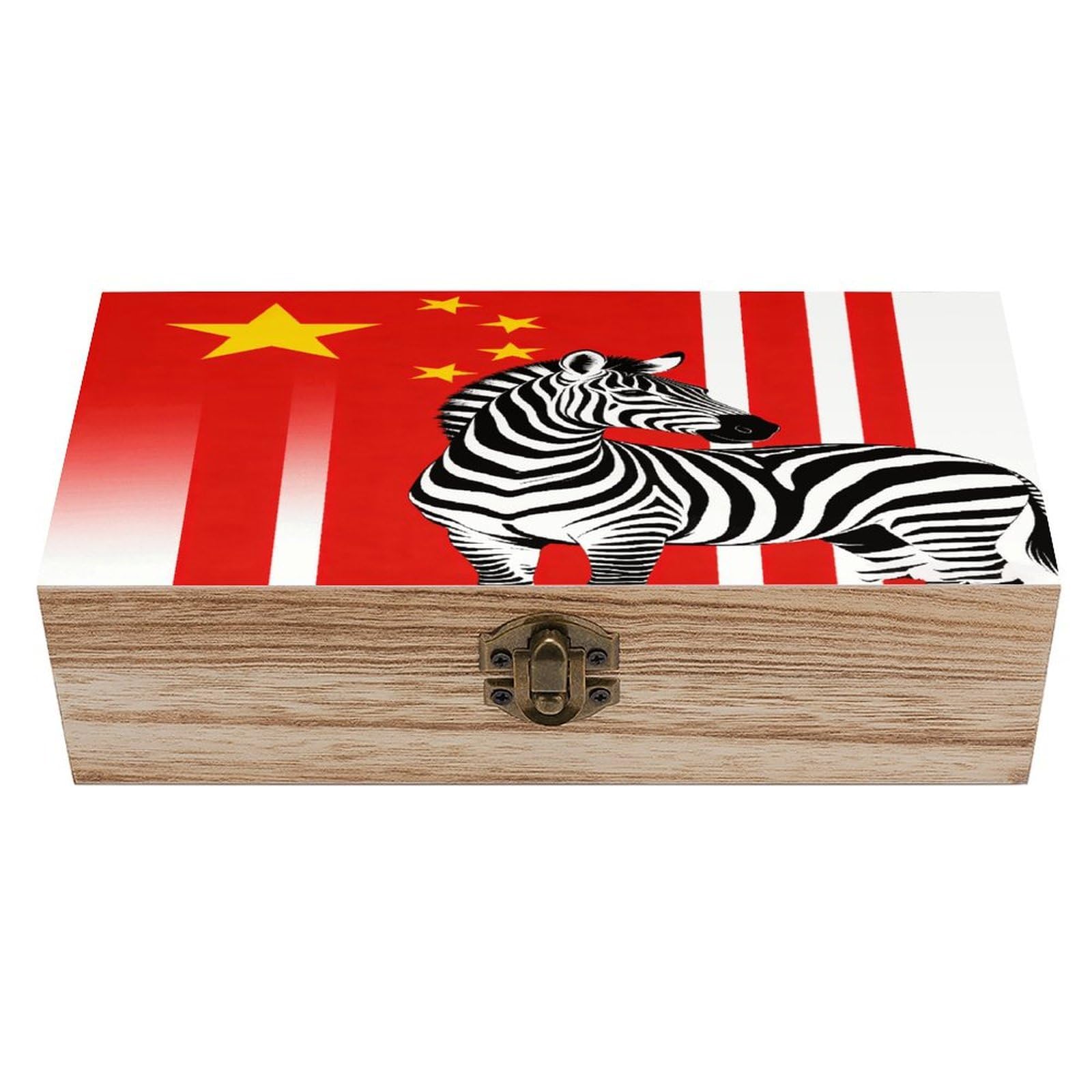 Black And White Zebra And National Flag Wooden Keepsake Box Wooden Storage Box Container with Hinged Lid Beautiful Wood Memory Box Decorative Jewelry Case for Crafts Art Hobbies & Trinket Storage
