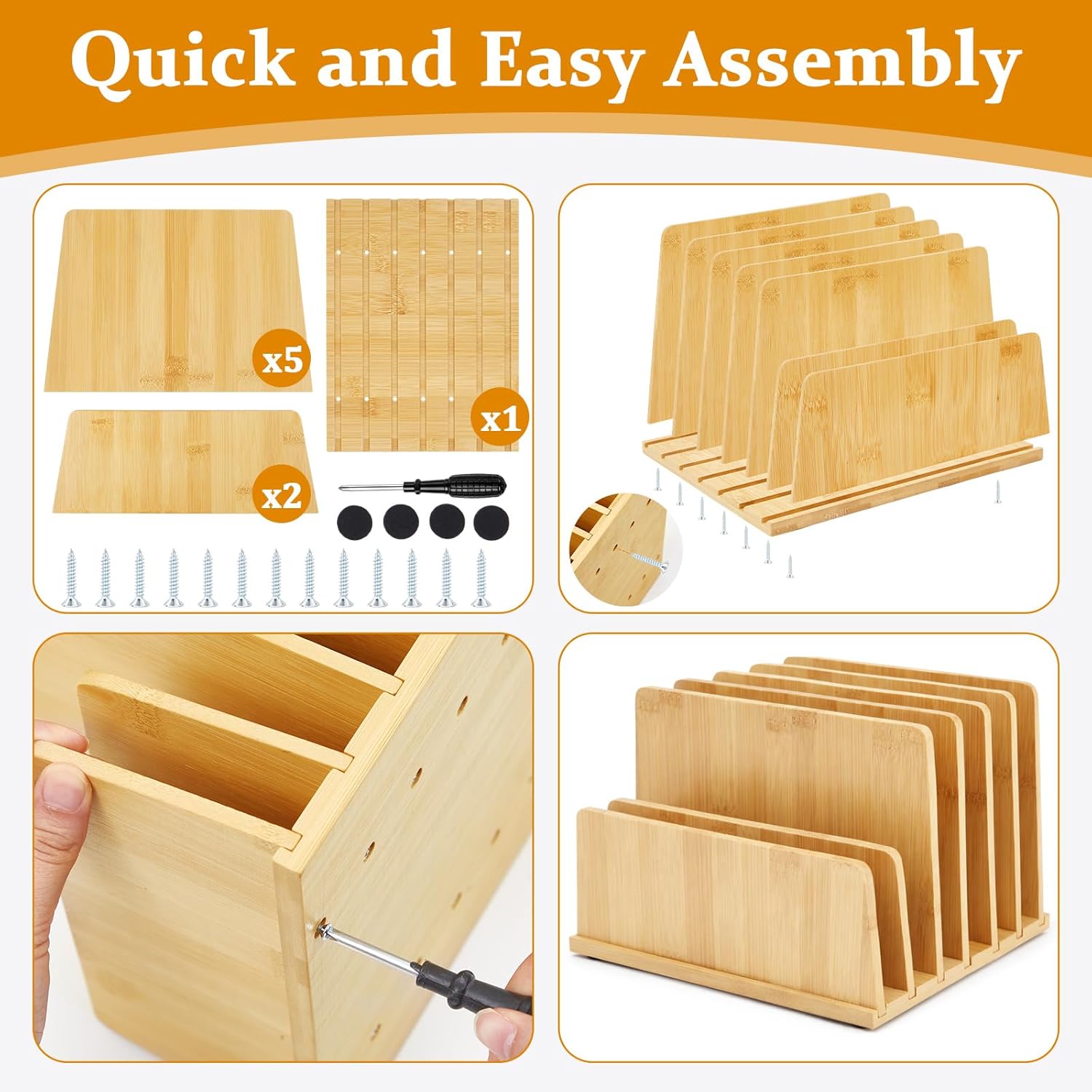 Unittype Bamboo Multi Device Organizer, 7 Slots Vertical Laptop Storage Rack, Computer Charging Station for Smartphones, Tablets and Laptops, Space Saving Organizer for Home Office