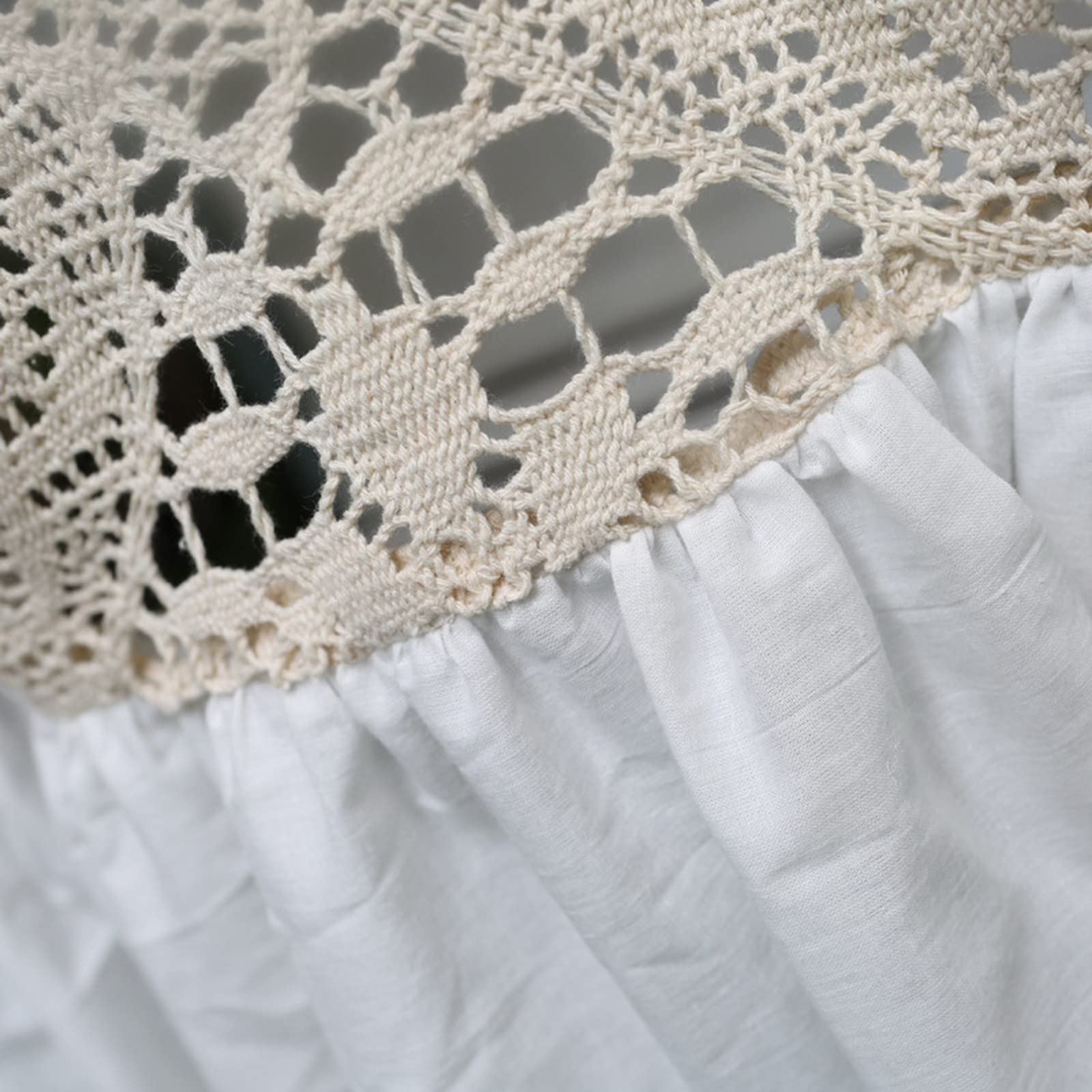 A.Monamour Tenda Corta per Finestra Piccola Pizzo Floreale Beige Lavorato All'Uncinetto In Cotone Bianco Boho Chic Tendina Tenda da Cucina Bistrot Caffè Mezza Tenda Mantovana Tenda a Vetro