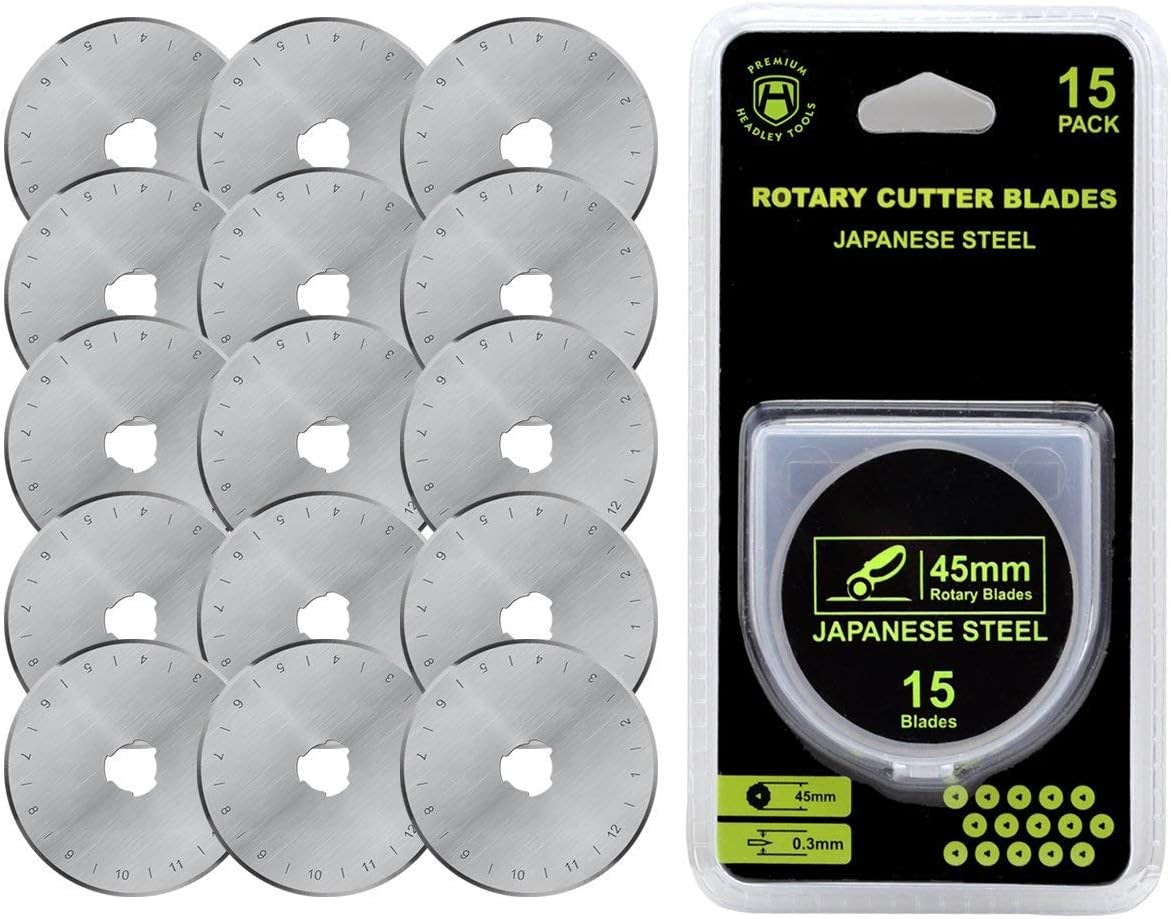 45mm Rotary Cutter Blades 15 Pack Fits Olfa, Fiskars, Replacement Rotary Blade for Arts Crafts Quilting Scrapbooking Sewing, Sharp and Durable