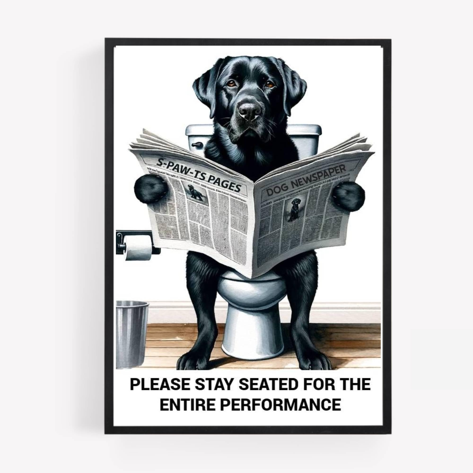 gfc Funny Bathroom Toilet animal Print Picture Poster black labrador dog on a toilet reading newspaper A4 UNFRAMED wall art Home decor Decorating be sated for the entire performance