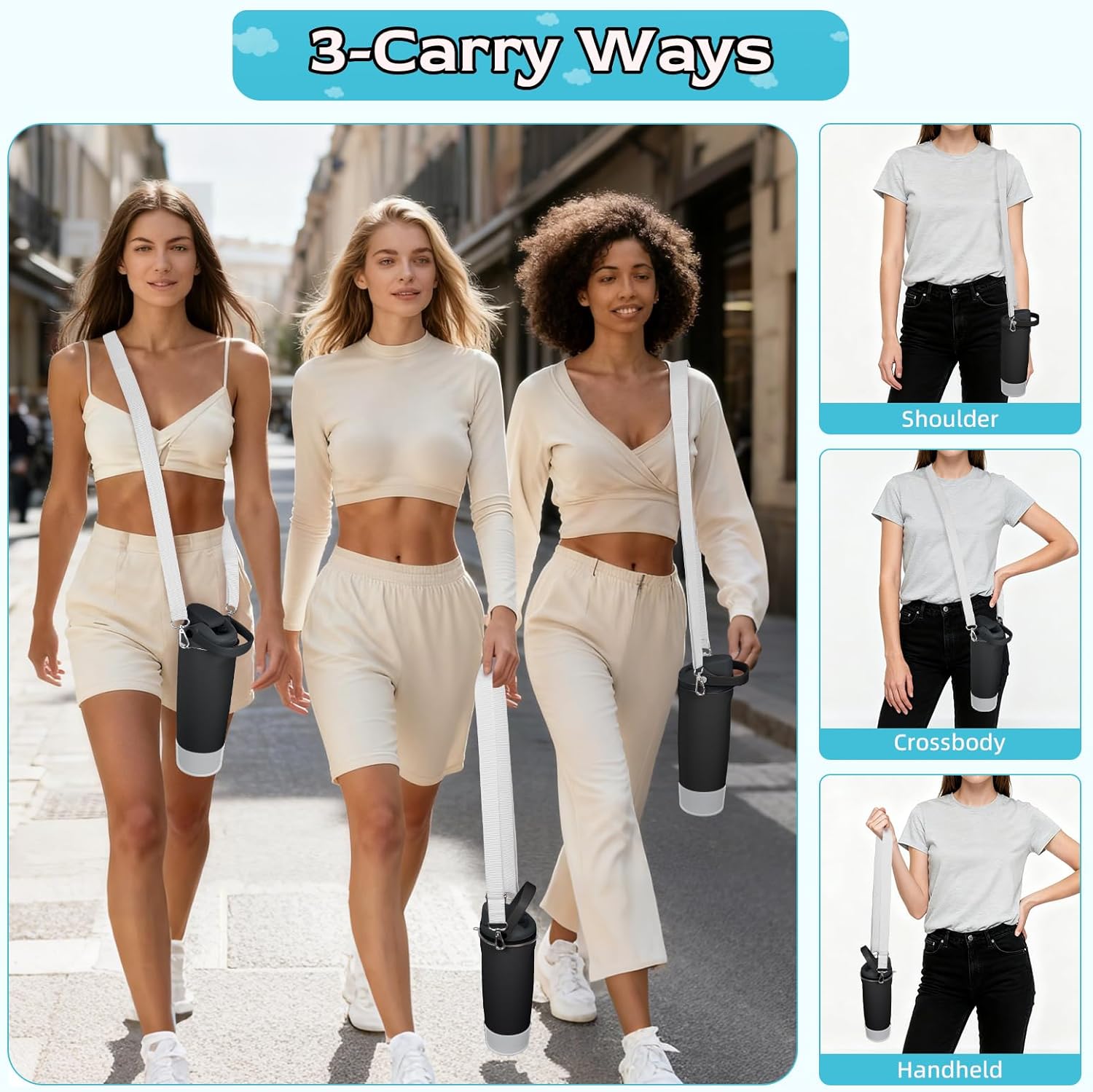 Accessories Set Compatible with Owala 30oz & 40oz FreeSip Sway Bottles & Tumblers, Carrier with Strap & Silicone Boot, Adjustable Shoulder Crossbody Handle Strap - Image 2