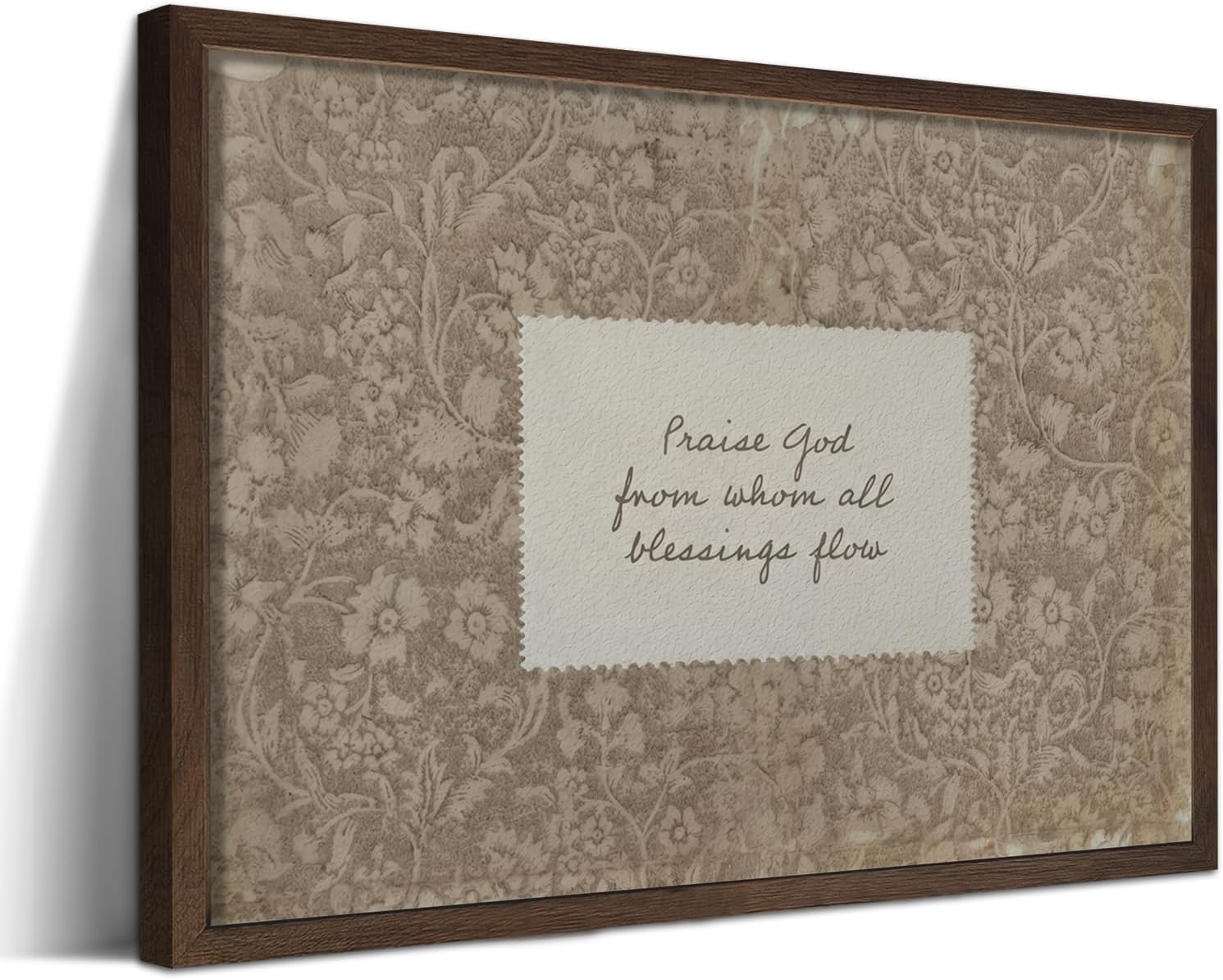 Vintage Christian Framed Wall Art, Praise God from Whom All Blessings Flow Scripture Prints for Living Room, Floral Religious Poster in Wood Frame, Hymn Canvas Decor for Bedroom 8x10 inch