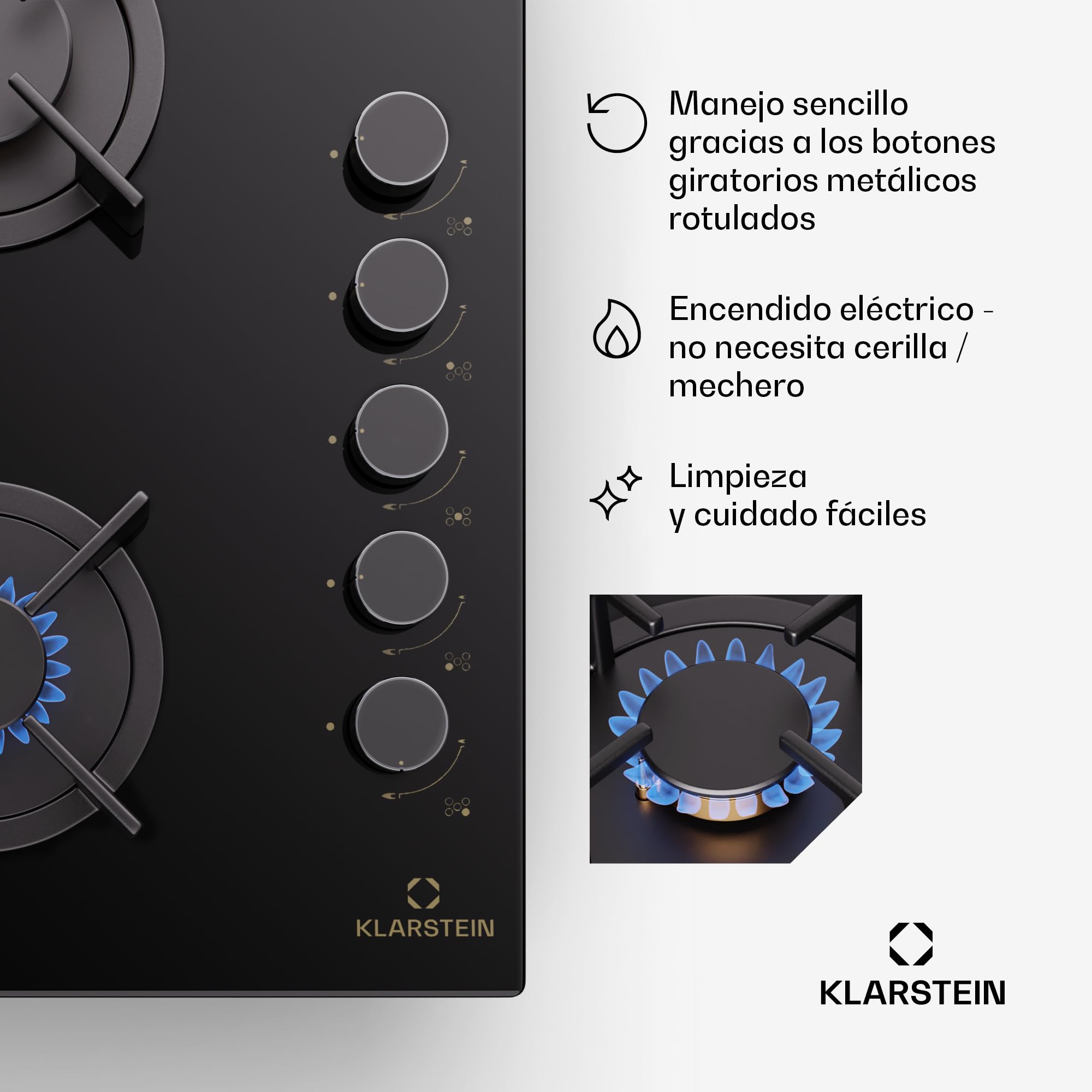 Klarstein Cocina Gas Butano, 5 Quemadores 10400W, Fogones Gas Butano Portátil Camping para Placa de Acero Inoxidable, Encimera para Cocinar en Exterior