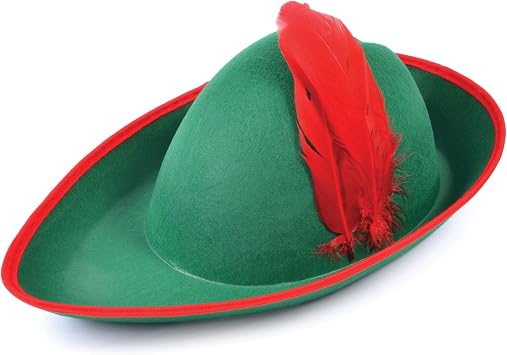 Bristol Novelty BH175 Robin Hood Felt Hat, Unisex-Adult, Green & Red, One Size