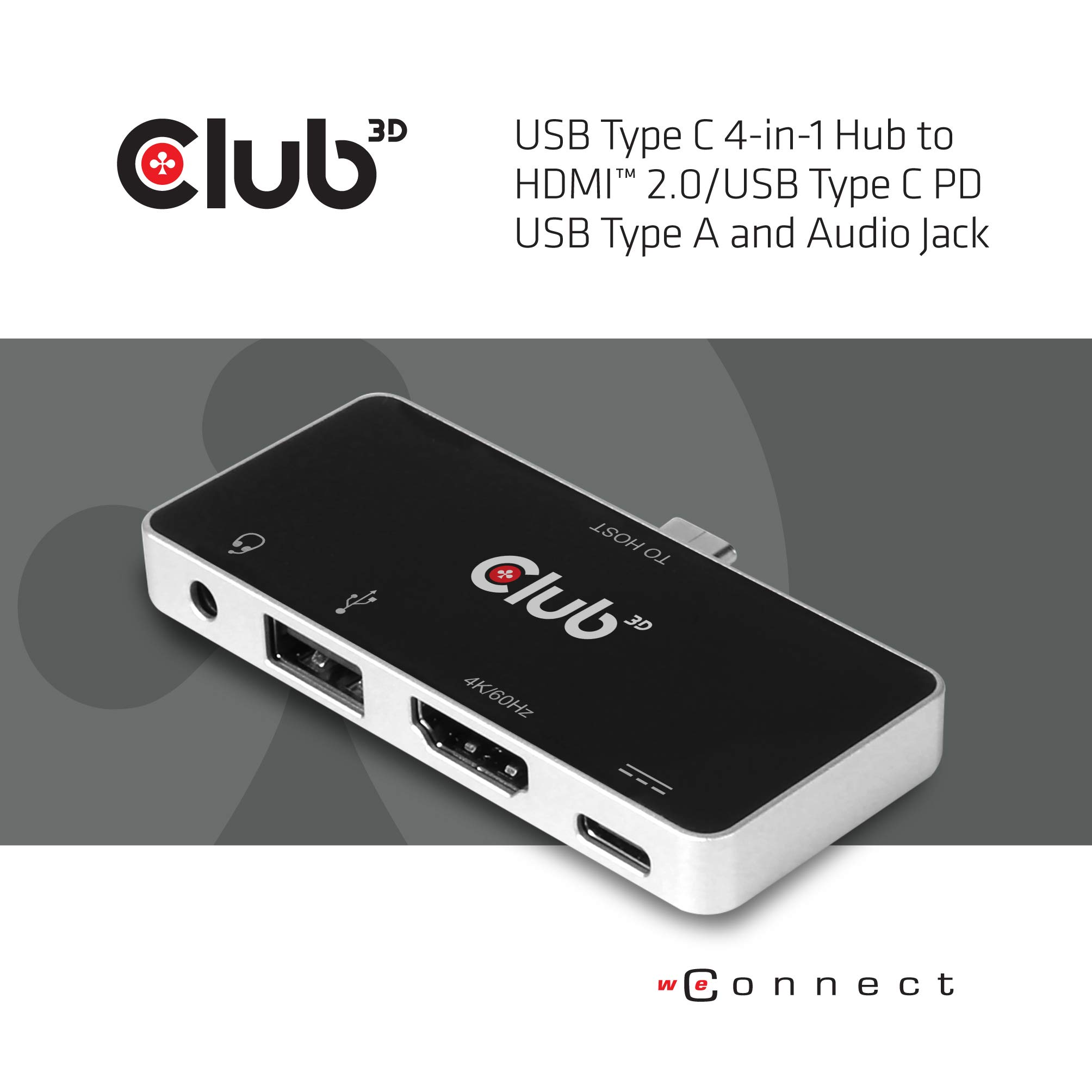 Hub USB tipo C 4 in 1 a HDMI 4K60Hz USB tipo C PD/USB tipo A/presa audio