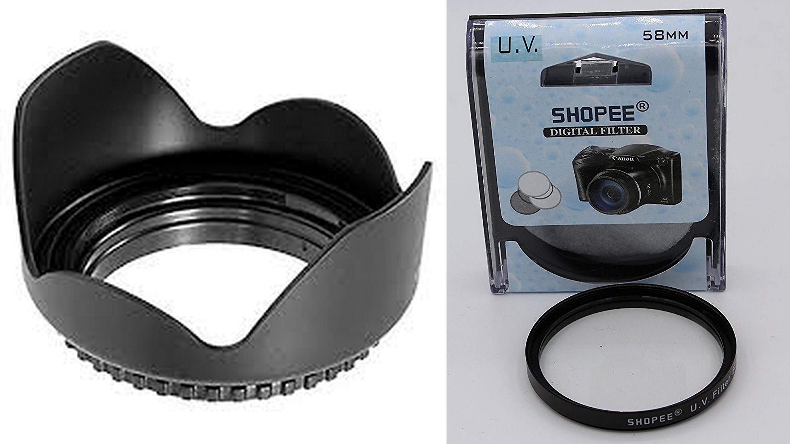 SHOPEE New Tulip 58 mm Flower Lens Hood for Canon Eos 55 (Black)