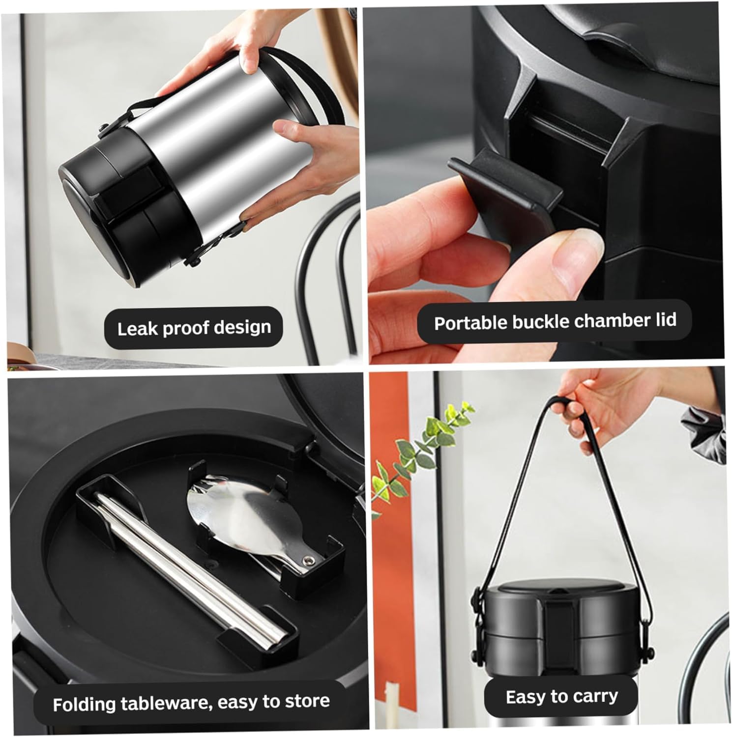 Termo para Comida Caliente, Acero Inoxidable 304 3l Apilable Tarro De Comida Aislado con 4 Niveles, TéRmico A Prueba De Fugas Fiambrera Bento, Contenedor De Sopa