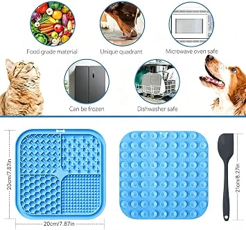 Licking Mat for Dogs & Cats with Suction Cups, 1 Pack Square Silicone Dog Slow Feeder Lick Pat for Anxiety Relief, Dog Toys to Keep Them Busy, Pets Bathing Training Grooming Mat 20 * 20cm
