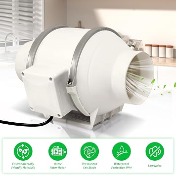 40W Inline Bathroom Extractor Fan 98mm, In Line Duct Fan Mixed Flow 220m³/h - Grow Room Fan with Remote Control Tent Hydroponic Ventilation System