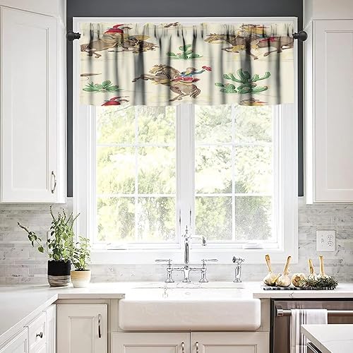 Miniatura 4 de Cortinas de vaquero occidental, cenefas de vaquero occidental, caballo en cactus salvaje, ventanas del desierto, cenefa de cortina corta para