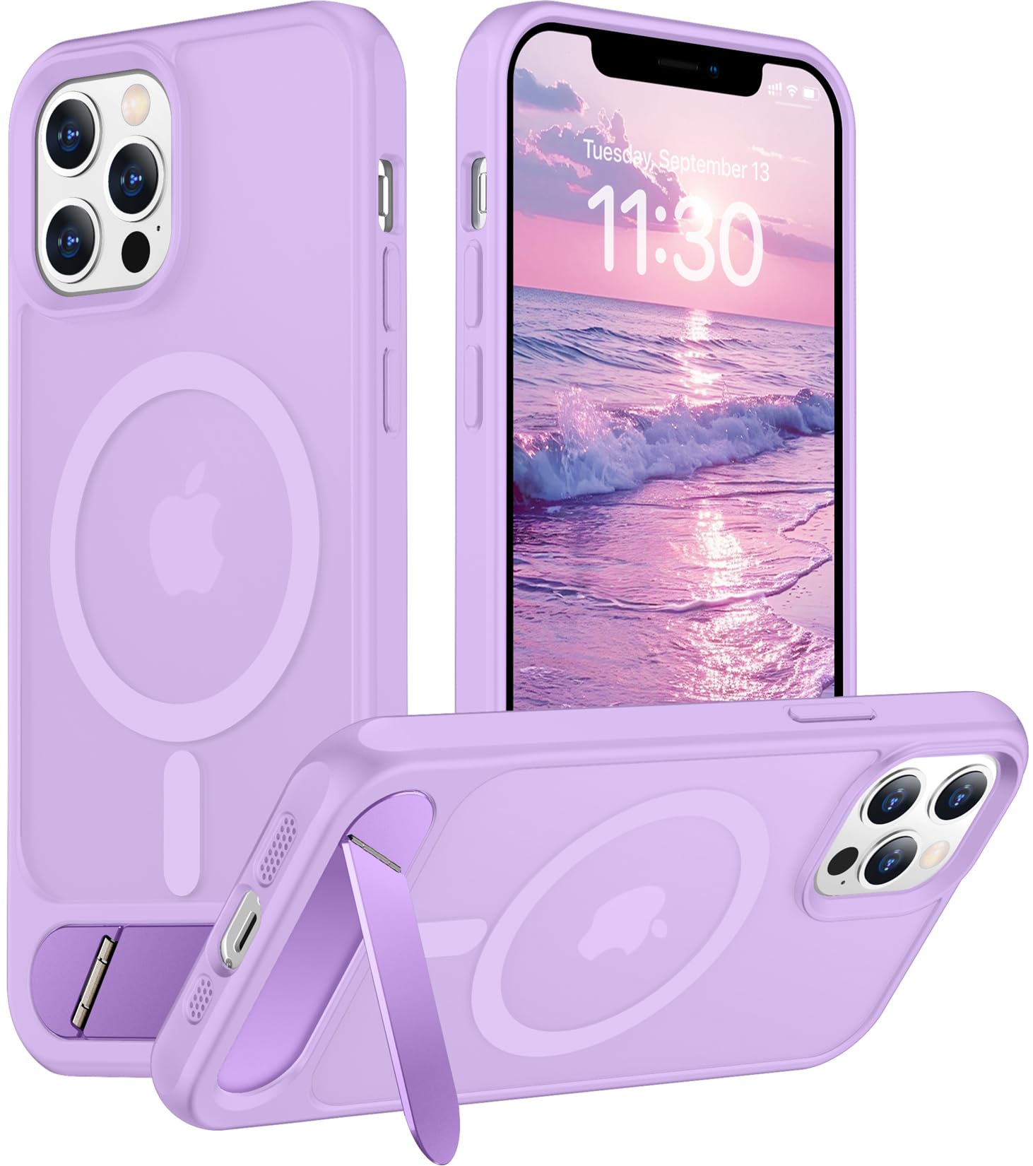 Temdan Magnetic Compatible with iPhone 12 Case &amp; iPhone 12 Pro Case, [Built-in Invisible Kickstand][Compatible with MagSafe][Military Grade Shockproof] Slim Translucent Matte Phone Case 6.1"