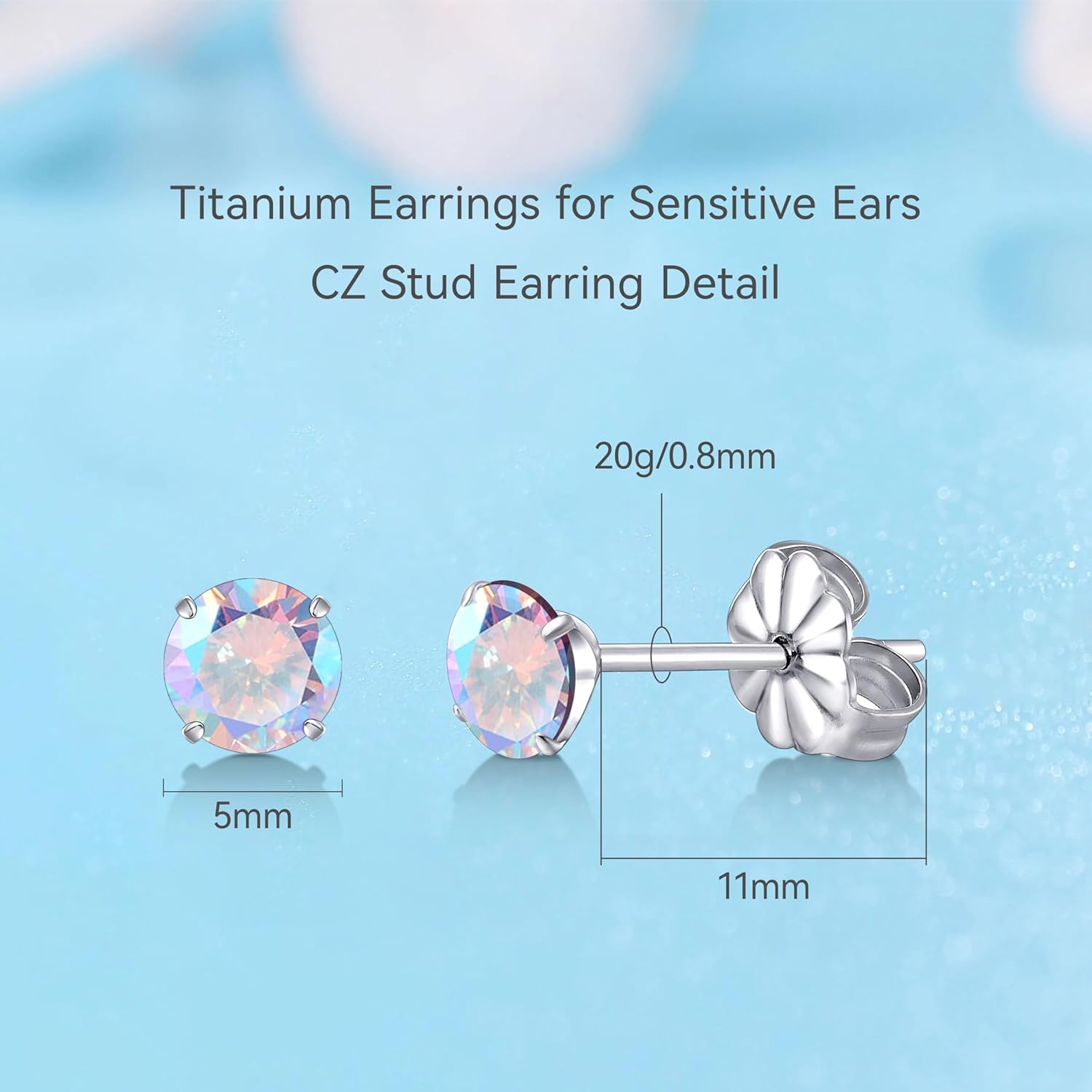 Limerencia Hypoallergenic G23 Titanium Earrings, F136 Implant Grade Pure Titanium, Suitable for Sensitive Ears with Birthstone Crystals CZ Simulated Diamonds - Image 3