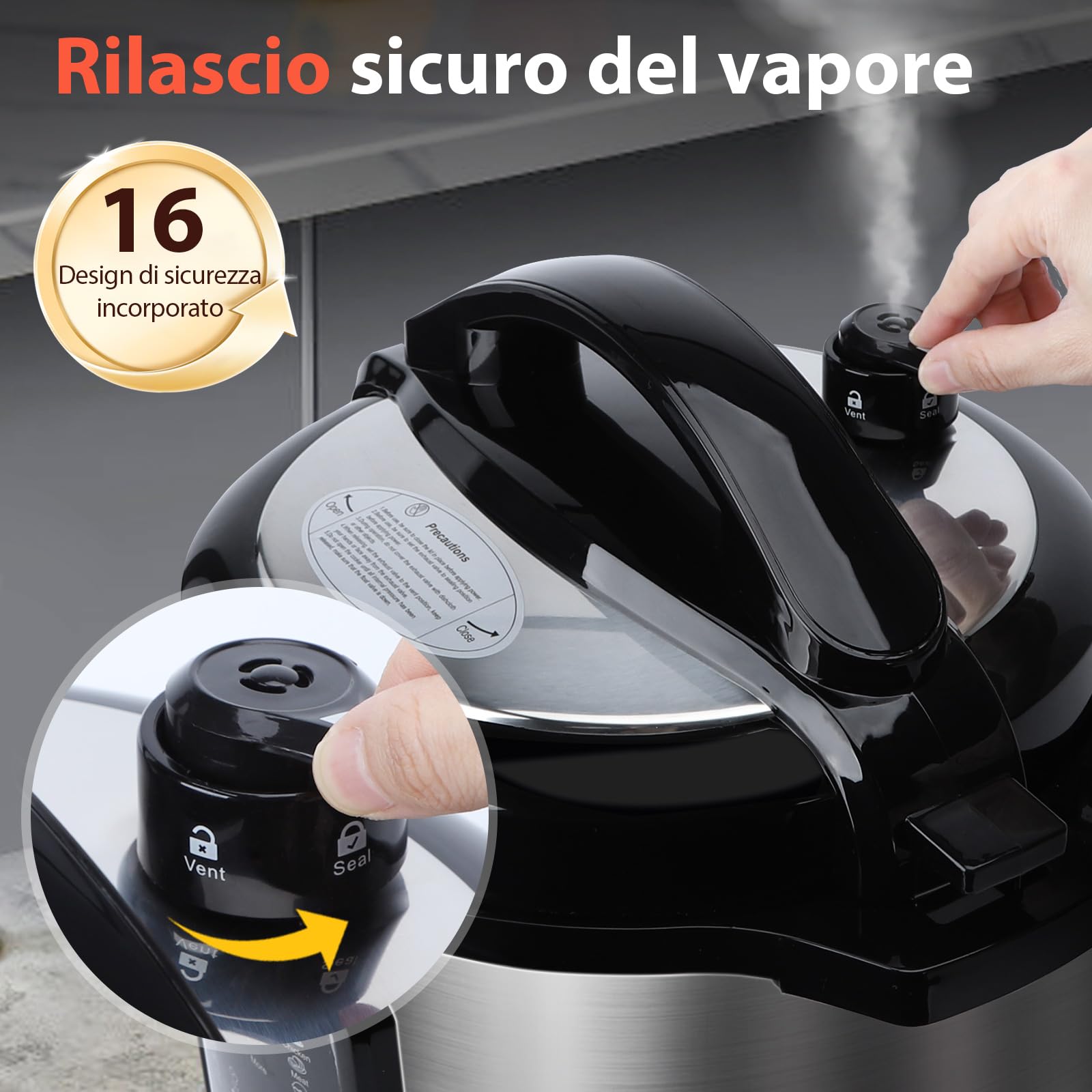 Aigostar Pentola a pressione elettrica 18-in-1 Pressure Cooker, 6 Litri Pentola Programmabile 24 ore, 3 pressioni, 1000W Pannello LED Multicooker per Yogurt, Cuoci, Riso, Slow Cooker, Sauté, 1000W