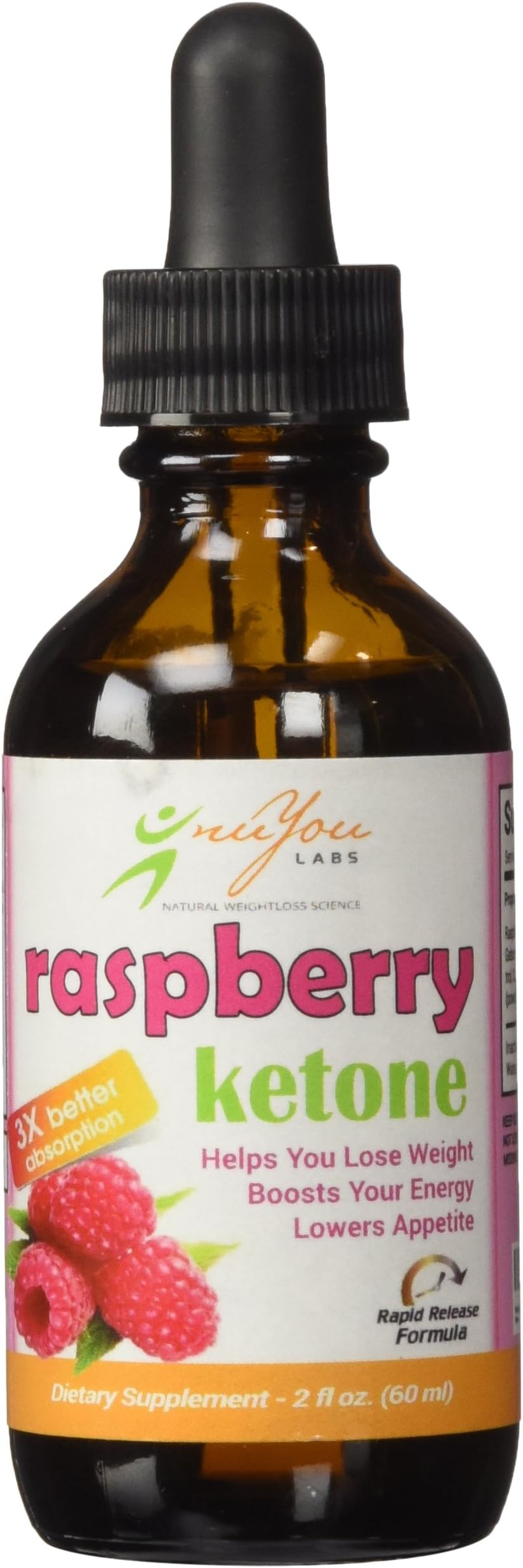 nuYou Labs Raspberry Ketone Drops with Rapid Release Fat-Burning Raspbery Ultra Drops Formula - Pure 100% Natural Raspberry Ketones - Gluten Free - 2 oz Bottle