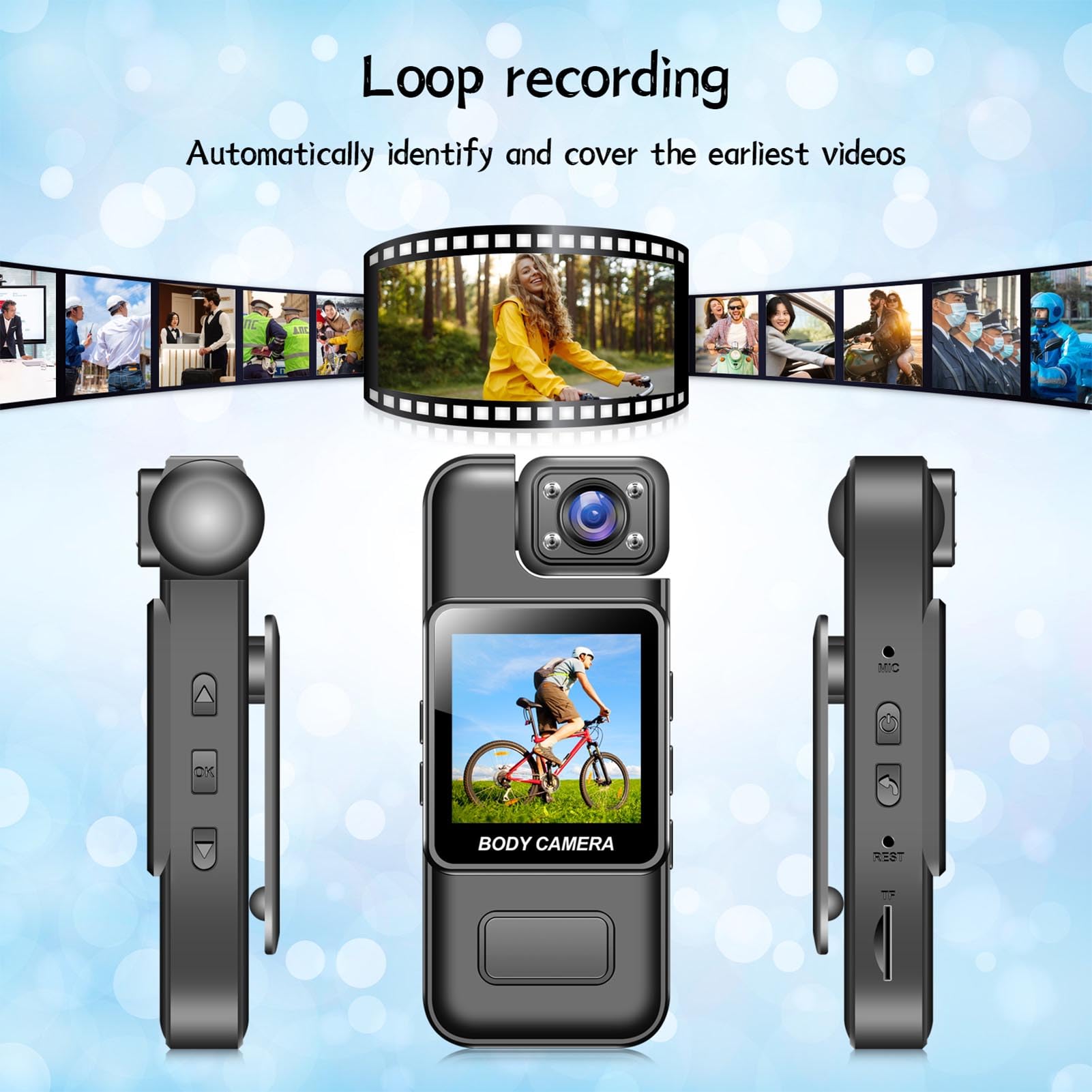 Sxhlseller Fotocamera per il CORPO CON Registrazione Audio e Video, Azione Indossabile COMPAGGIO CORPO CON 180 Gradi e Lenti Rotabili, Video Video per Esterni per Esterni Portatili per la