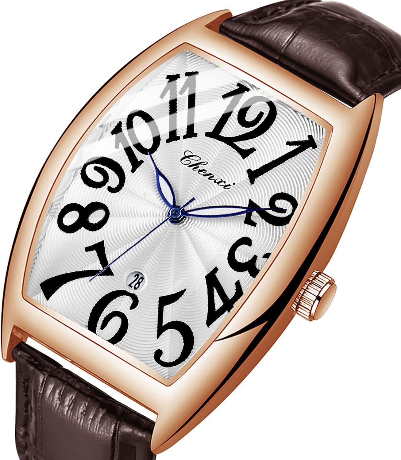 Tiong Men’s Barrel-Shaped Quartz Watch - Colorful Number Dial, Black Leather Strap, Stylish Design, Ideal Gift with Box - Image 2