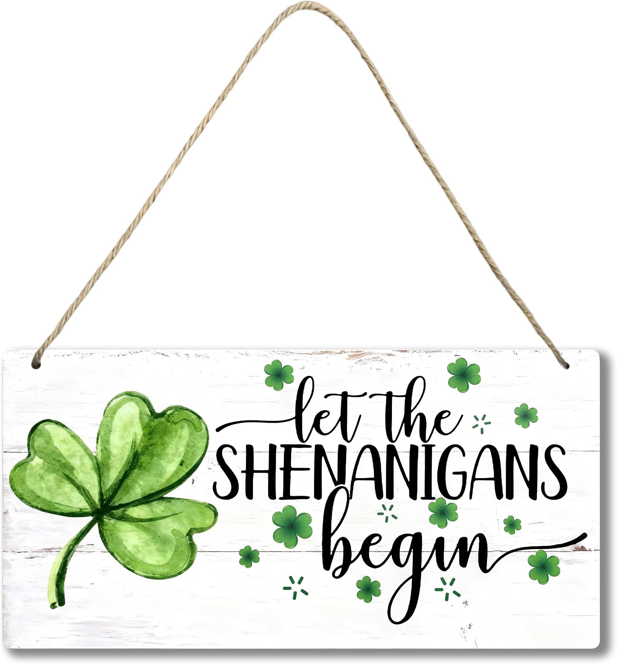 St. Patricks Day Decorations - Home Decor Hanging Door Sign Rustic Wall Decor with Shamrock for Office, Party Accessories - Let the Shenanigans Begin